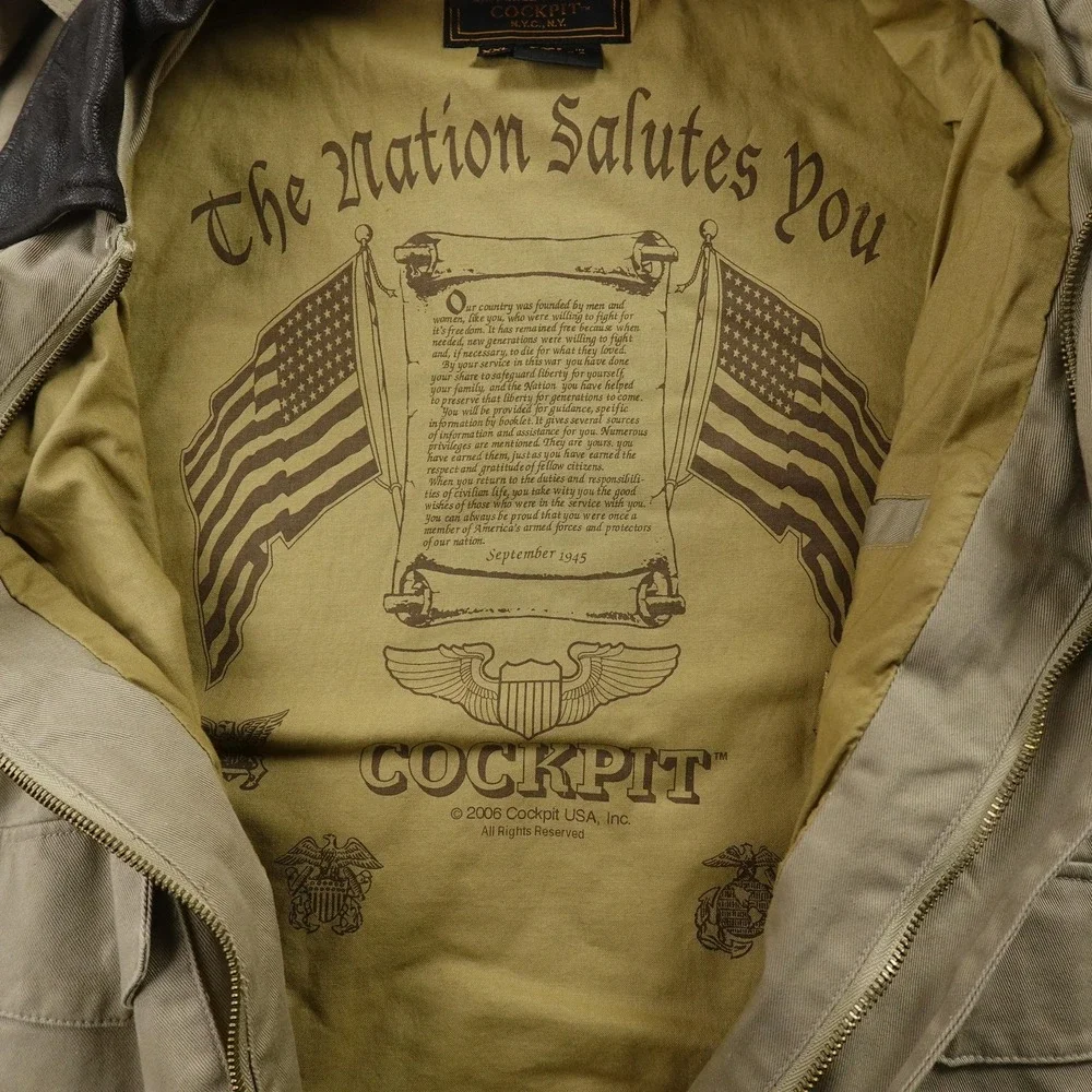VTG Cockpit USA Army Jacket Mens 2XL Beige Tan A2 Bomber Coat Military Air Force
